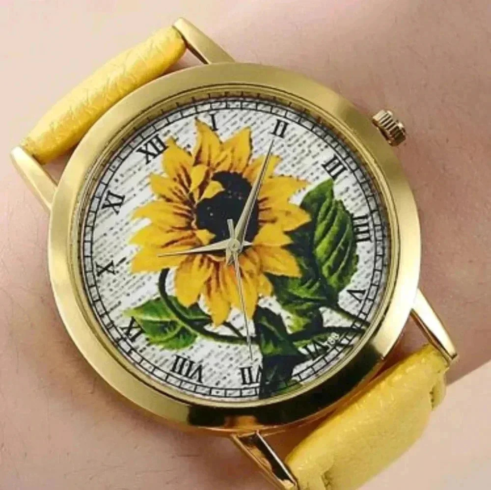 Yellow sunflower watch..stainless steel..hypoallergenic..nwt